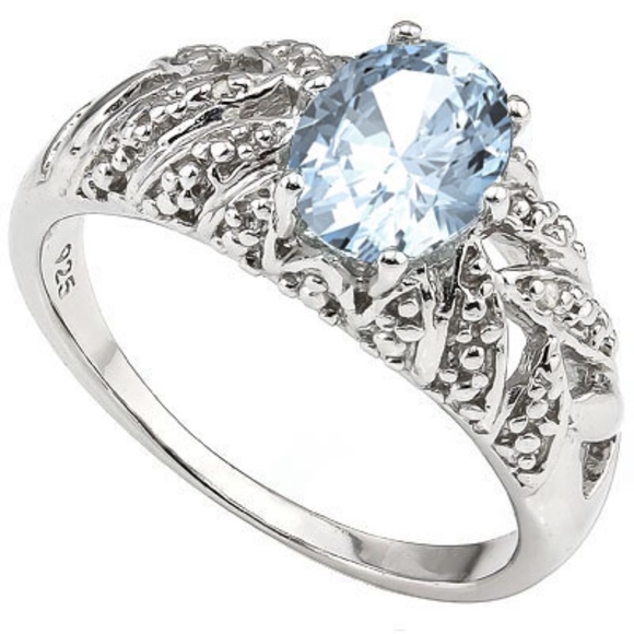 Ring Aquamarine Clear Water Blue 1.31 Ct & 2 Round Cut 0.010 Carat Diamonds